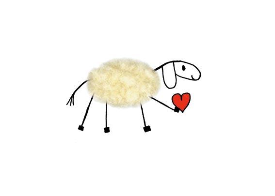 Carte en peluche `Mouton avec cœur`.