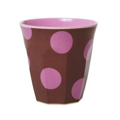 MEDIUM MELAMINE CUP - BROWN WITH SOFT PINK DOTS PRINT
