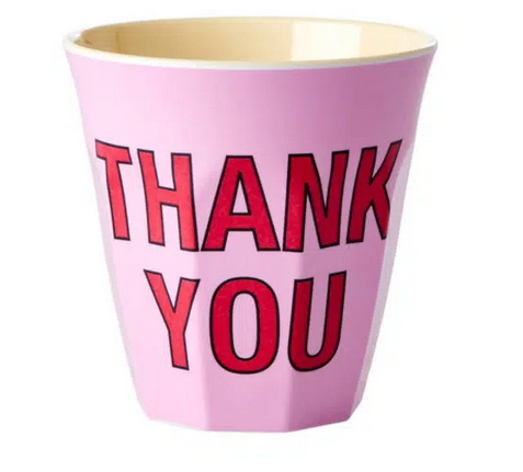 Rice Medium Mug en mélamine `Thank you` rose clair