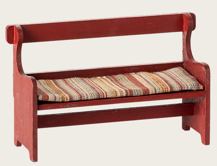 Banc en bois, rouge souris