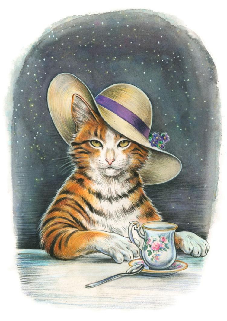 A5 carte postale chat avec chapeau