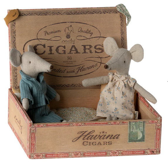 Souris Mum & Dad dans une boîte à cigares
