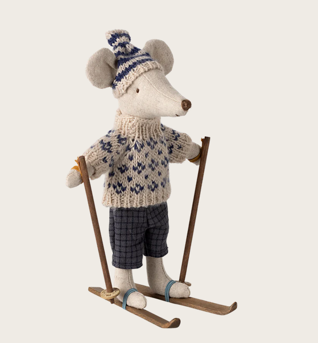 Wintermaus mit Skiset, Papa - Blau