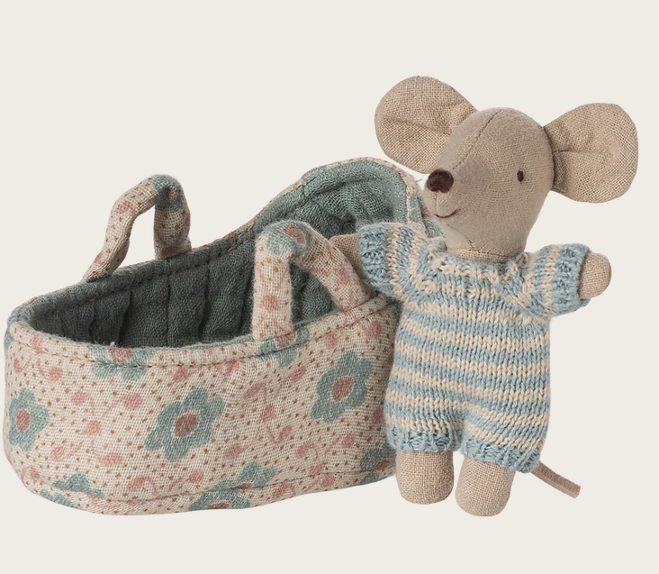 Bébé souris dans une nacelle - Bleu