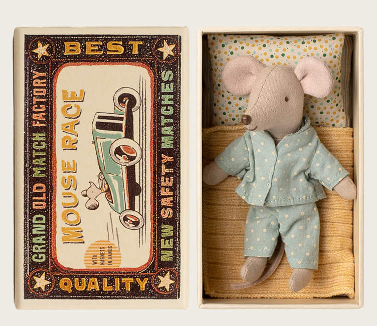 Petit frère souris dans une boîte d`allumettes