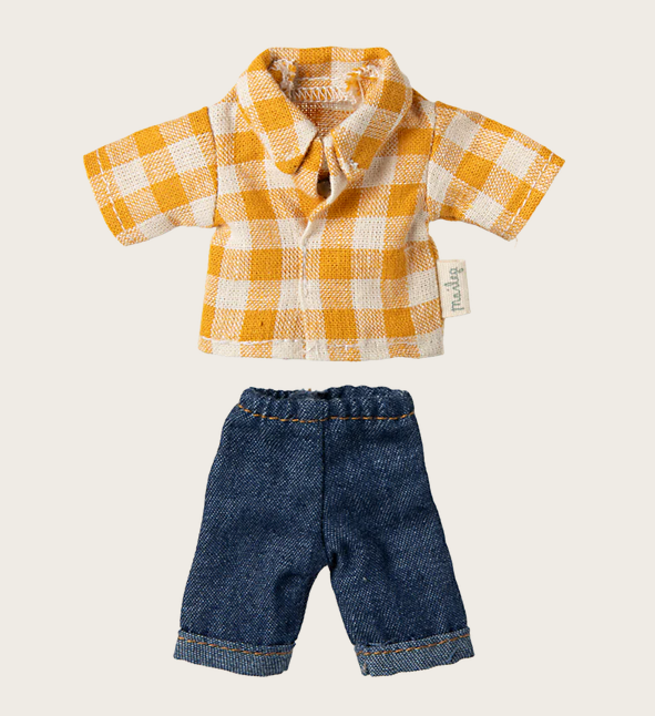 Chemise vichy jaune et pantalon, Papa souris