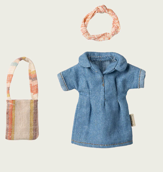 Jeanskleid und Tasche, Mama Maus