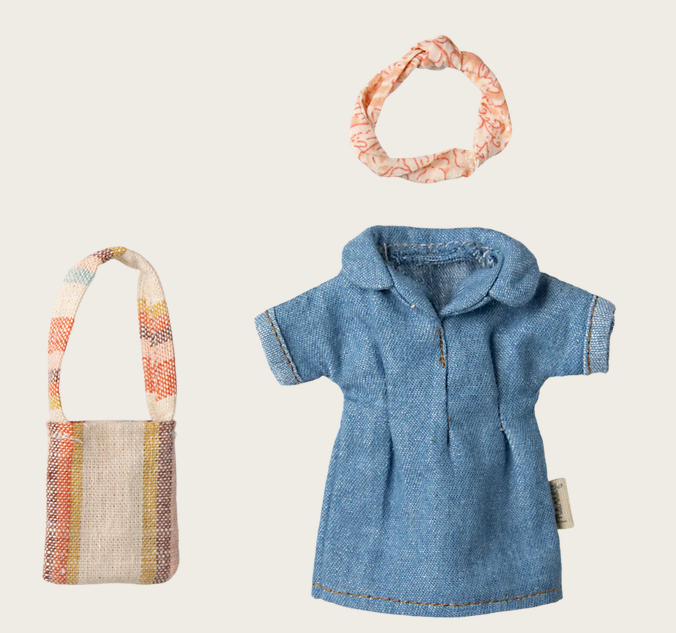 Jeanskleid und Tasche, Mama Maus