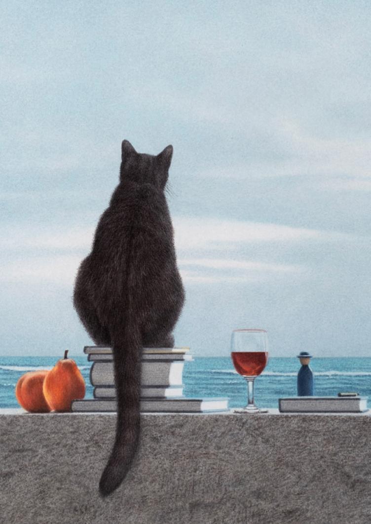 Carte postale Chat à la mer