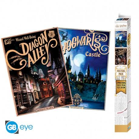 HARRY POTTER - Posterset - Retro Hogwarts & Diagon Alley(52x38)