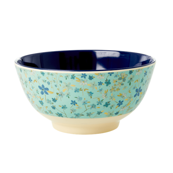 Medium Melamine Bowl - Mint - Blue Floral Print