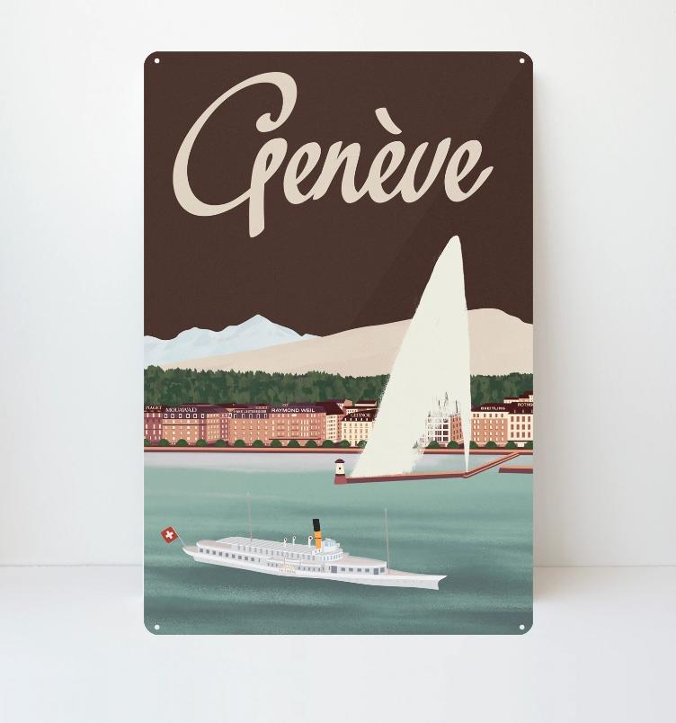 Genève Lake - Decorative Metal Sign - 26x40