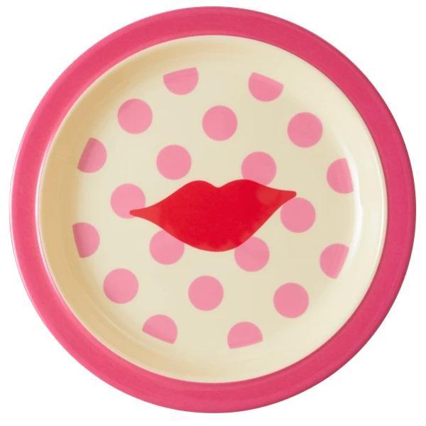 ROUND MELAMINE KIDS PLATE - PINK - KISS PRINT