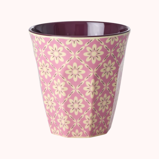 Medium Melamin Becher- Rosa - Blumendruck