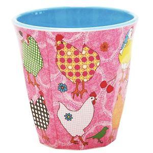 Tasse moyenne en mélamine - Deux tons - Poules Rose