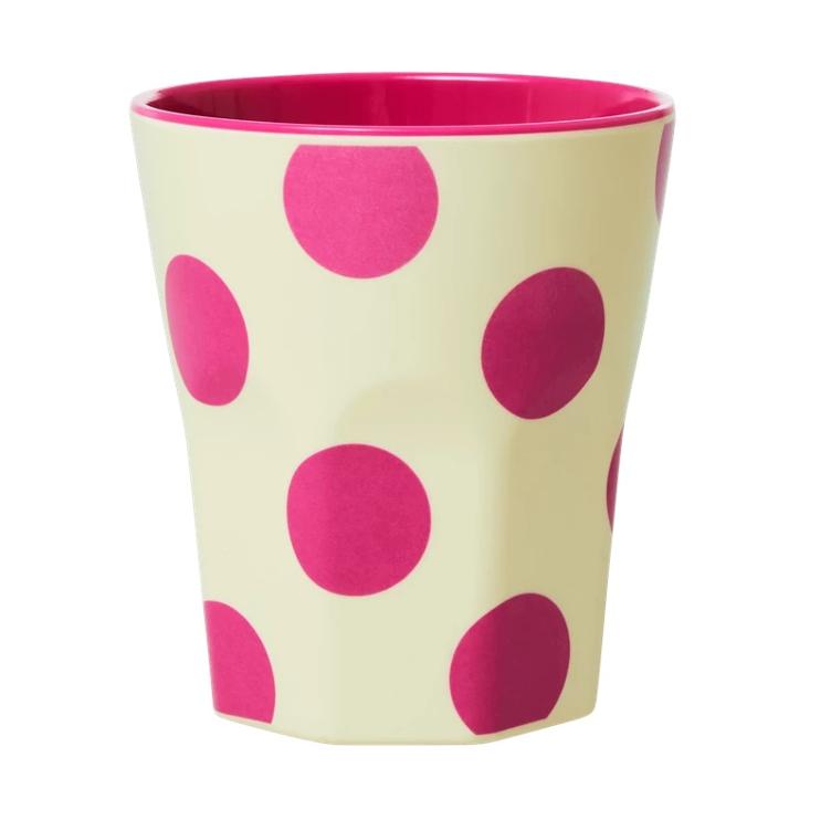 Large Melamine Cup - Cream - Fuchsia Dots