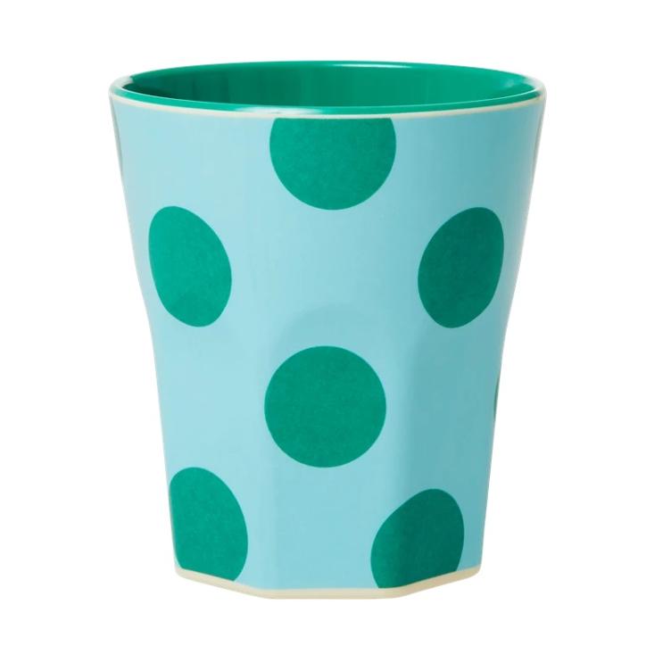 Large Melamine Cup - Mint - Green Dots