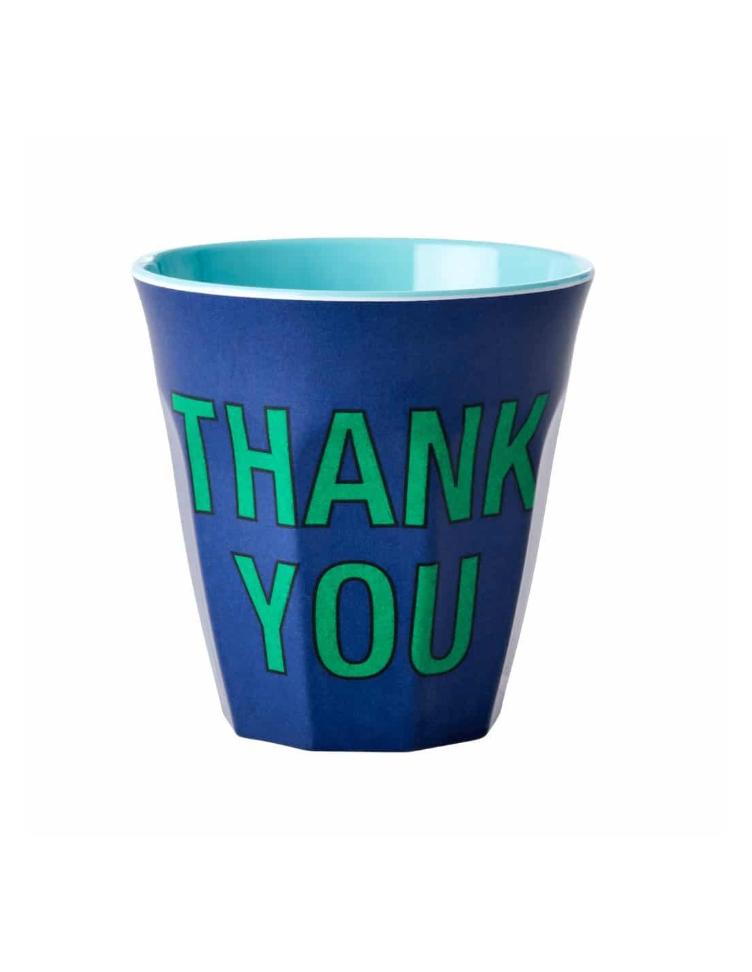 Tasse en mélamine avec `THANK YOU` - Bleu Foncé - Moyen