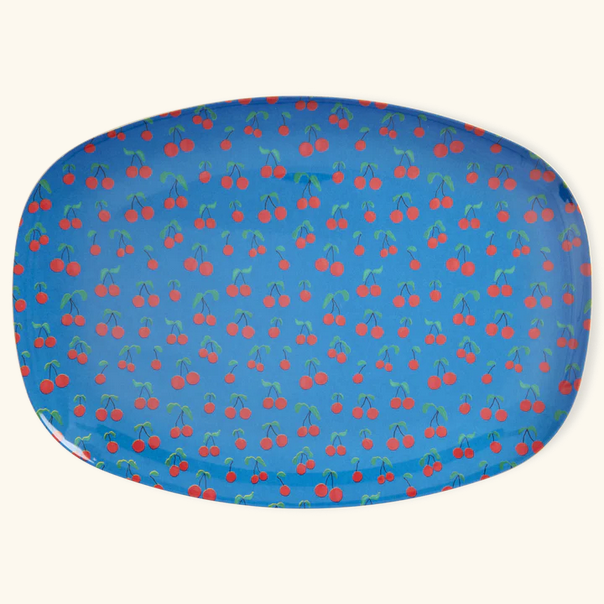 Groß Rechteckig Teller groß - Blau - Cherry Love Print