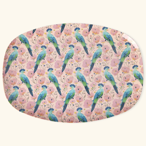 Groß Rechteckig Teller groß - Hellrosa - Exotic Bird Print