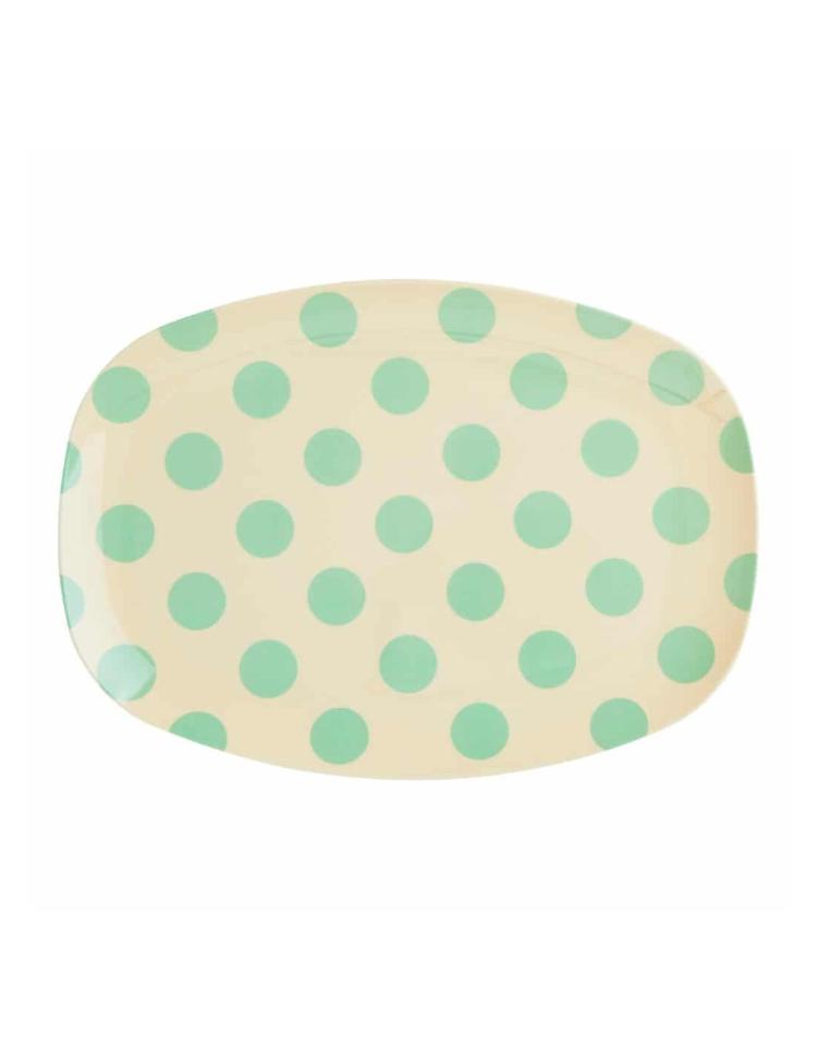 Ovaler Teller aus Melamin mit grünem Punkt Print