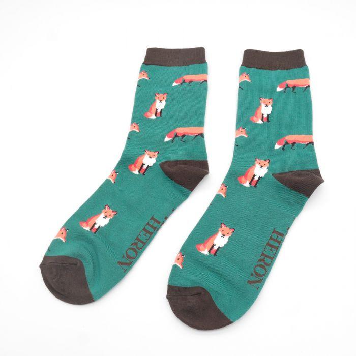 Mr Heron Foxes Socks Green