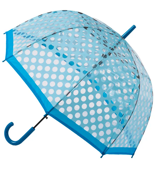 Transparenter Schirm mit hellblauen Tupfen