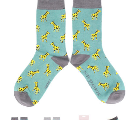 36 - 40 Little Giraffes Socks Duck Egg
