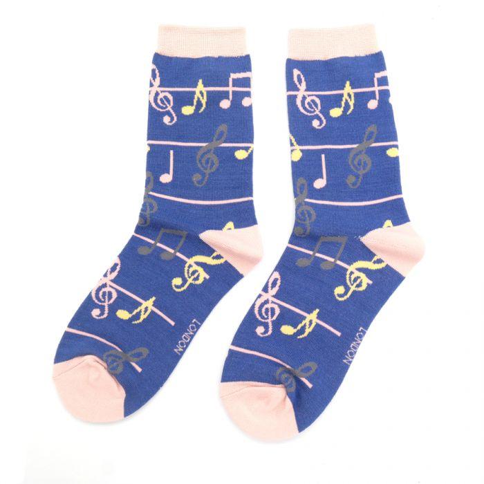 Multicolour Music Notes Socks Denim