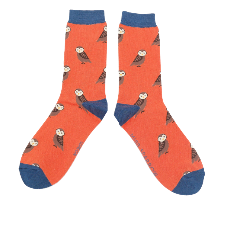 36 - 40 Cute Owls Socks Burnt Orange