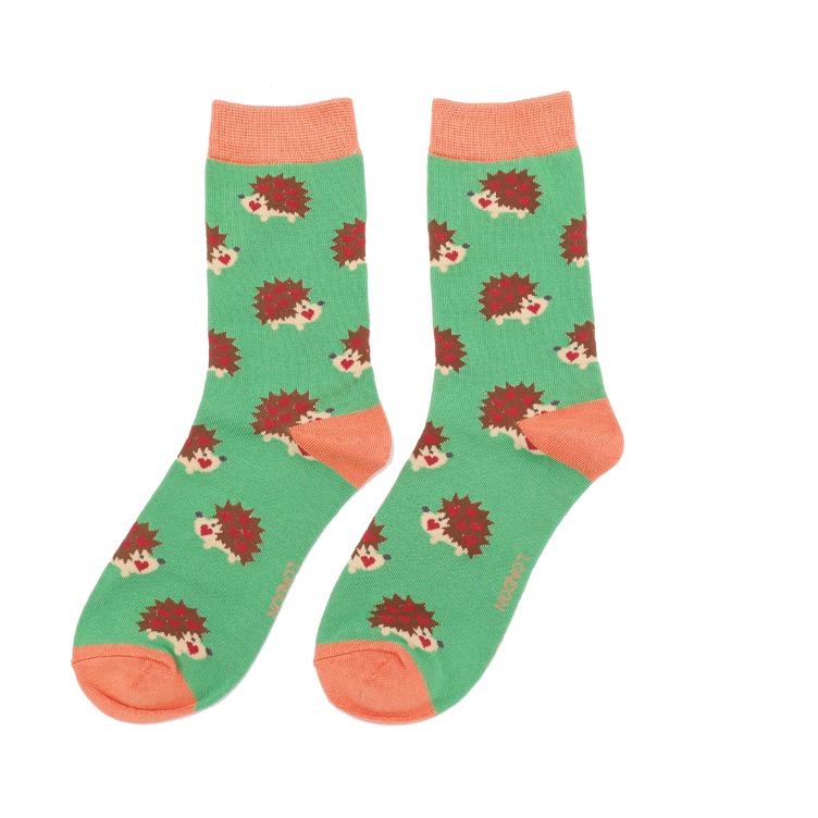 36 - 40 Hearty Hedgehogs Socks Green