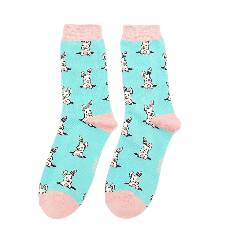 36 - 40 Peek a Boo Bunnies Socks Aqua