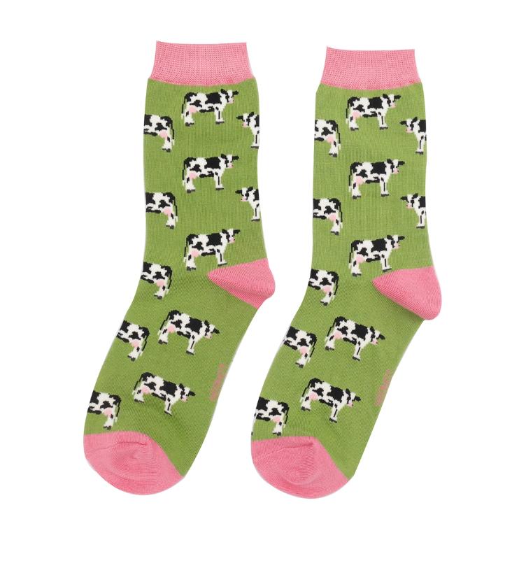 36 - 40 Cows Socks Green