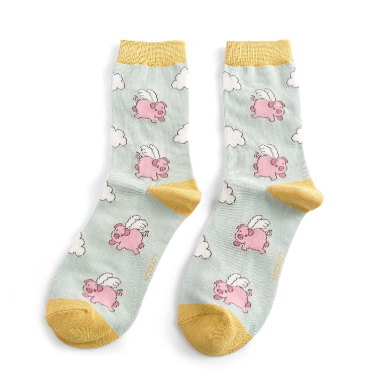 36 - 40 Flying Pigs Socks Duck Egg