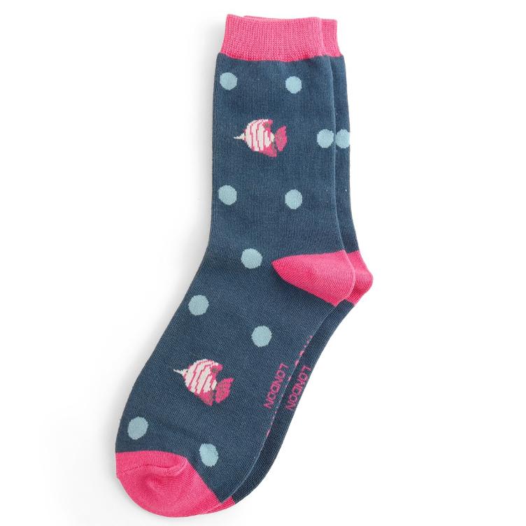 36 - 40 Tropical Fish Socks Navy