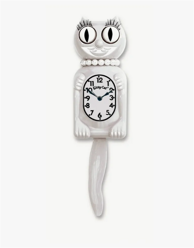M Miss White Kitty-Cat Clock