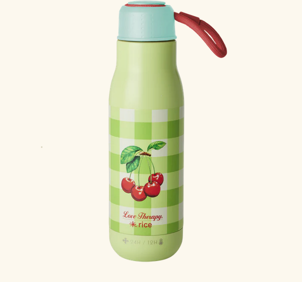 Rostfreier Stahl Flasche - Grün - Love Therapy Cherry Print