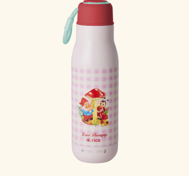 Rostfreier Stahl Flasche - Pink - Love Therapy Gnome Print