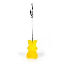 Kartenhalter Teddy gelb 13cm Gummibärchen, Klemme Kartenhalter